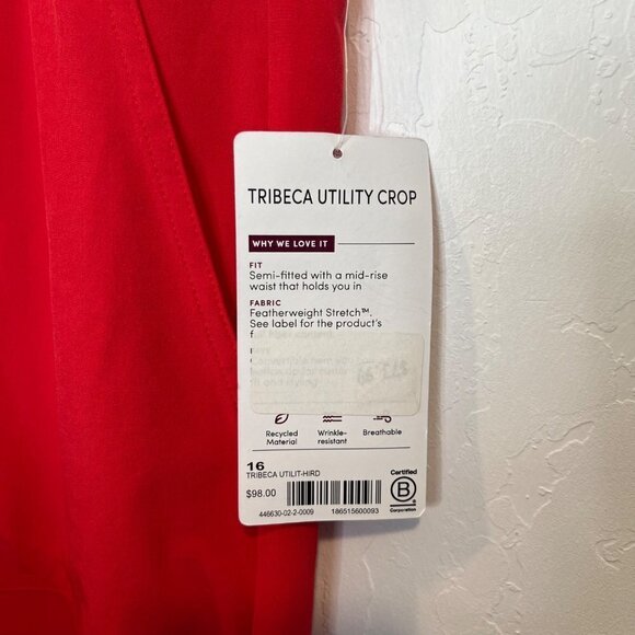 NWT Athleta tribeca Utility Crop Red pants Size 16 Stretchy athletic work cuffed - Picture 6 of 11